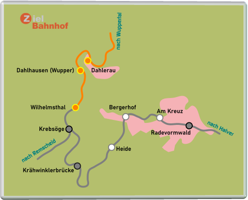 Dahlerau Dahlhausen (Wupper) Wilhelmsthal Krebsöge Radevormwald Am Kreuz Bergerhof Heide Krähwinklerbrücke nach Halver nach Remscheid nach Wuppertal